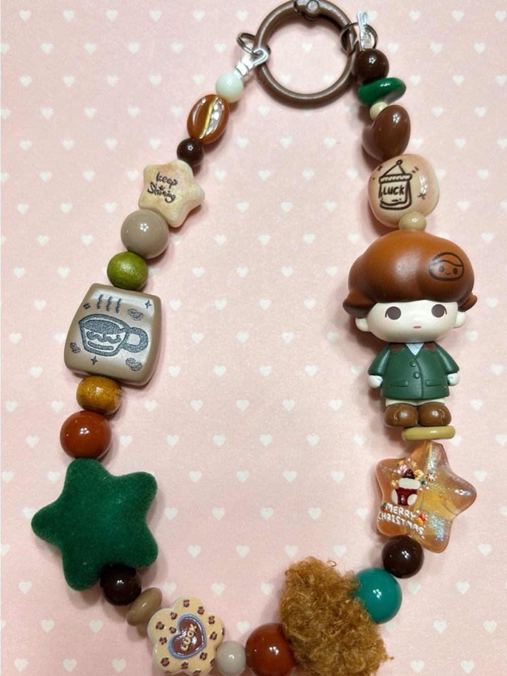 Brown & Green Cute Girl Doll Keychain Charm